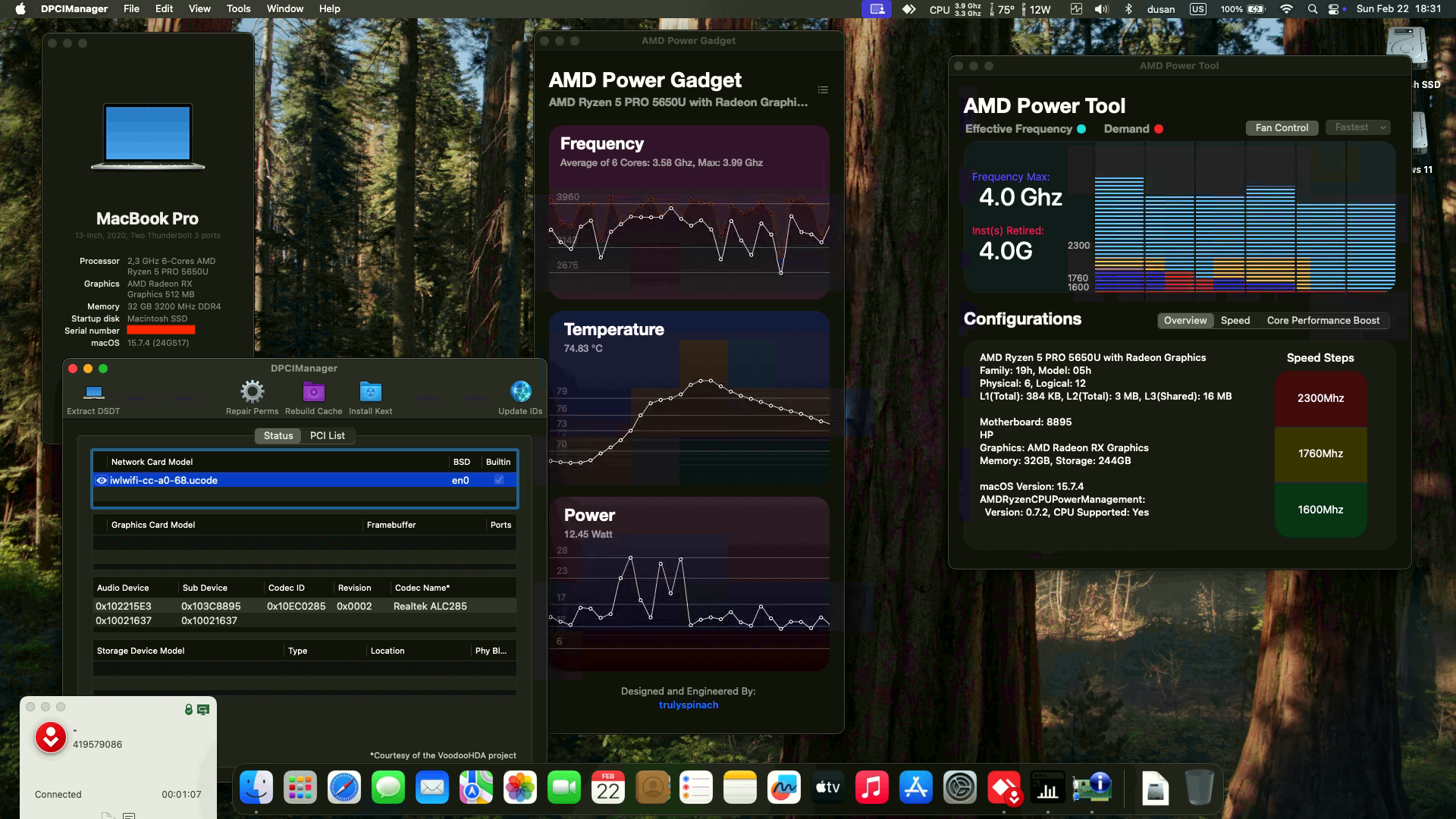 Success Hackintosh macOS Sequoia 15.7.4 Build 24G517 in HP EliteBook 845 G8